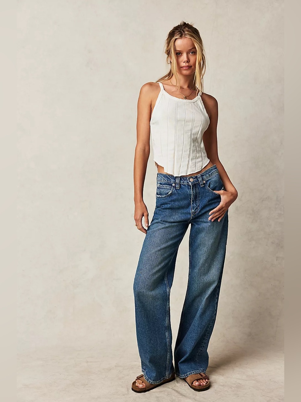 Free People We The Free Jeans Womens 27 Tinsley Baggy Mid Rise Straight Leg